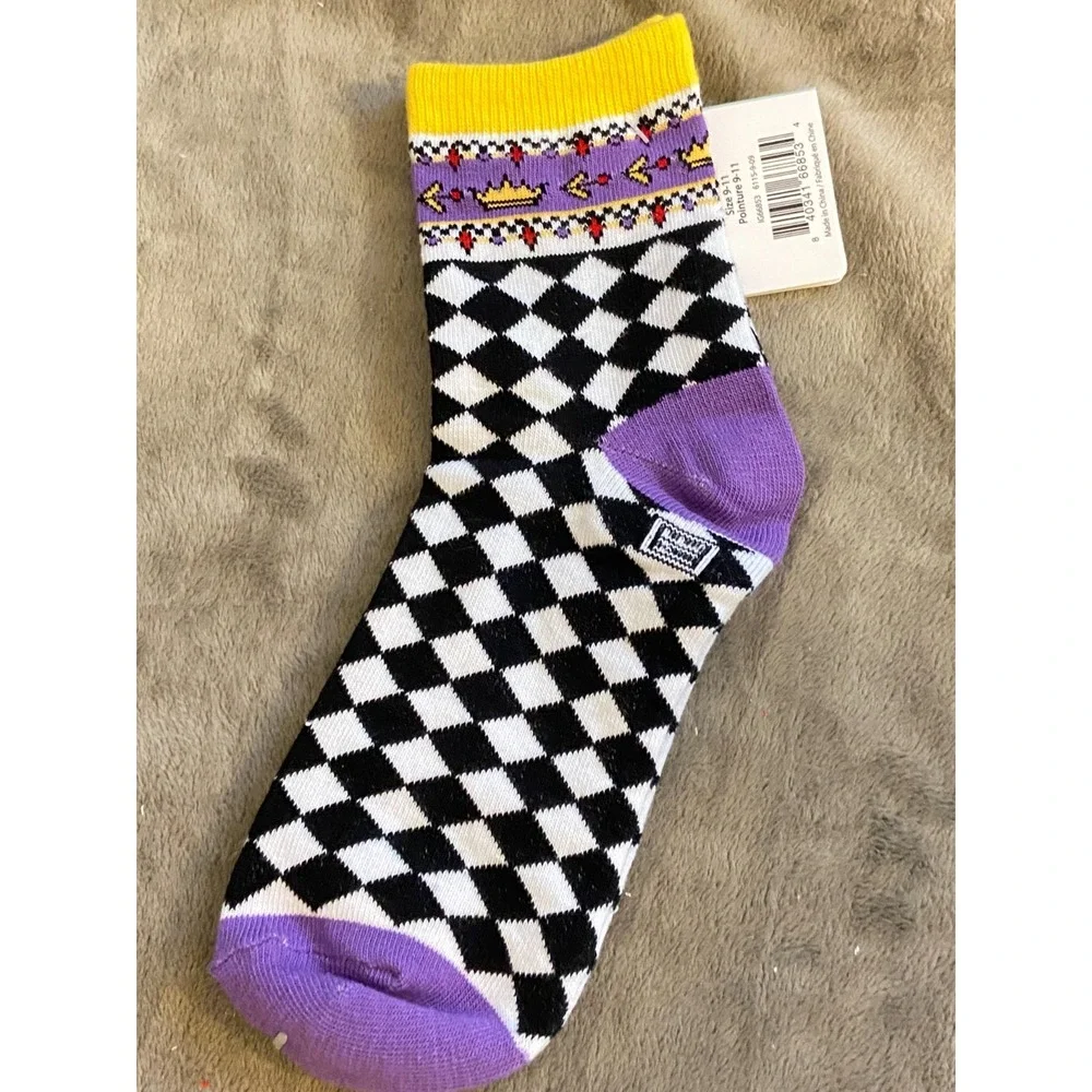 Vtg MARY ENGELBREIT ~ Crown QUEEN Black White Diamond PURPLE Jewel SOCKS ~NWT